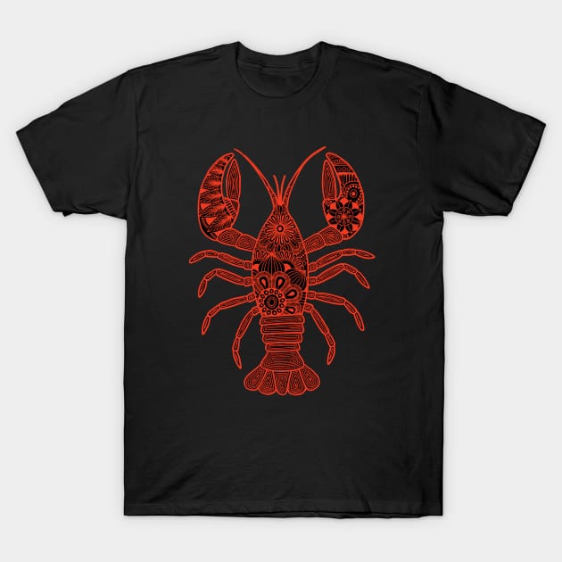 Lobster (black and red vertical) T-Shirt by calenbundalas